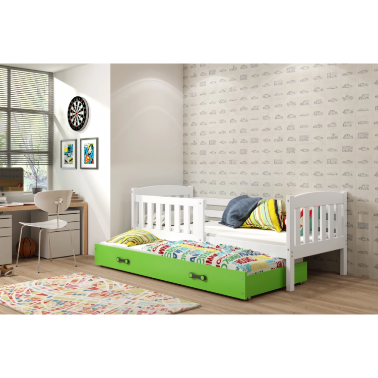 Jednolôžková posteľ Kubus3 Biela pre teenagerov 160x80 s matracom, rozkladacia - zelená